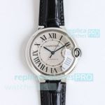 TW Factory Cartier Ballon Bleu Swiss 2824 Silver Face Leather Strap Copy Watch 